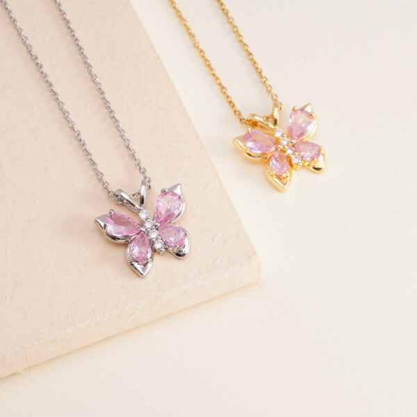 Wholesale Pink Diamond Butterfly Titanium Steel Lock Chain