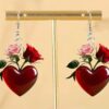 Wholesale Heart shaped Red Rose Valentine's Day Acrylic Earrings