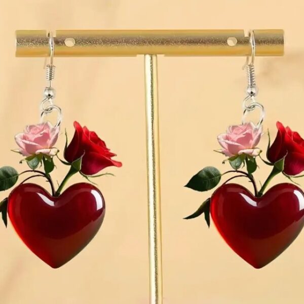 Wholesale Heart shaped Red Rose Valentine's Day Acrylic Earrings
