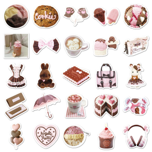 O1CN01LSPhro1kMugrRKNAV_2208066194670-0-cib Wholesale 50 Pink and Brown Ins Style Graffiti Stickers, Small Fresh Chocolate Girl Heart Dessert Decoration Mobile Phone Water Cup Stickers