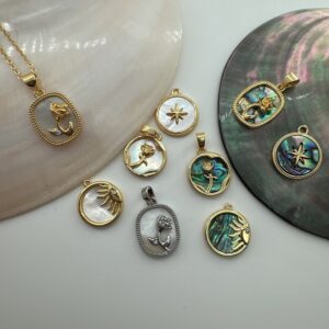 Wholesale 18K Copper Gold Plated Handmade Natural Shell Abalone Rose Eight Pointed Star Sun Pendant