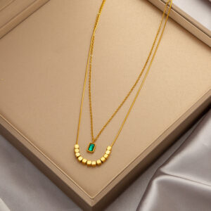 Double Green Zircon Small Square Necklace