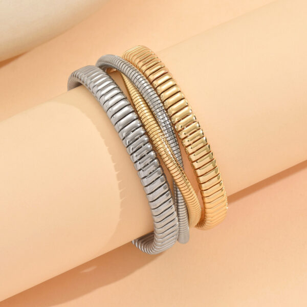 Wholesale Metal Punk Style Elastic Bracelet Vertical Stripes Ring Bracelet Hip-Hop Spiral
