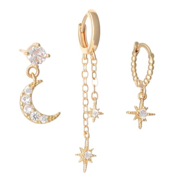Wholesale Three piece set of asymmetrical earrings for stars and moon