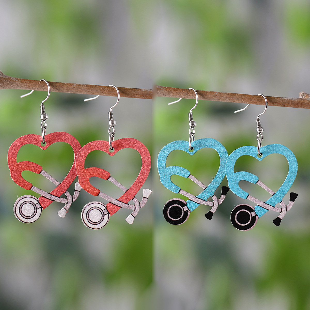 Wholesale Heart Hollow Pendant Earrings Wooden Double-Sided Jewelry