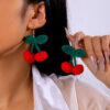 Wholesale Wool Woven Red Cherry Water Simulation Fruit Earrings