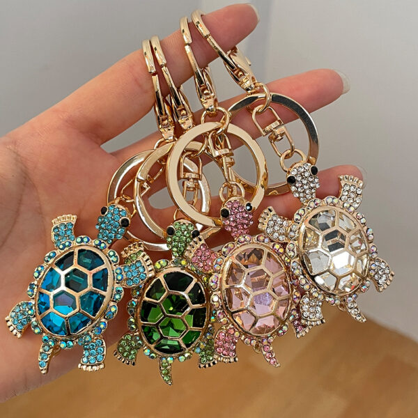 Wholesale Colorful Rhinestone Metal Cute Turtle Keychain