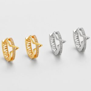 Wholesale Zircon V-shaped earrings with openwork design for women
