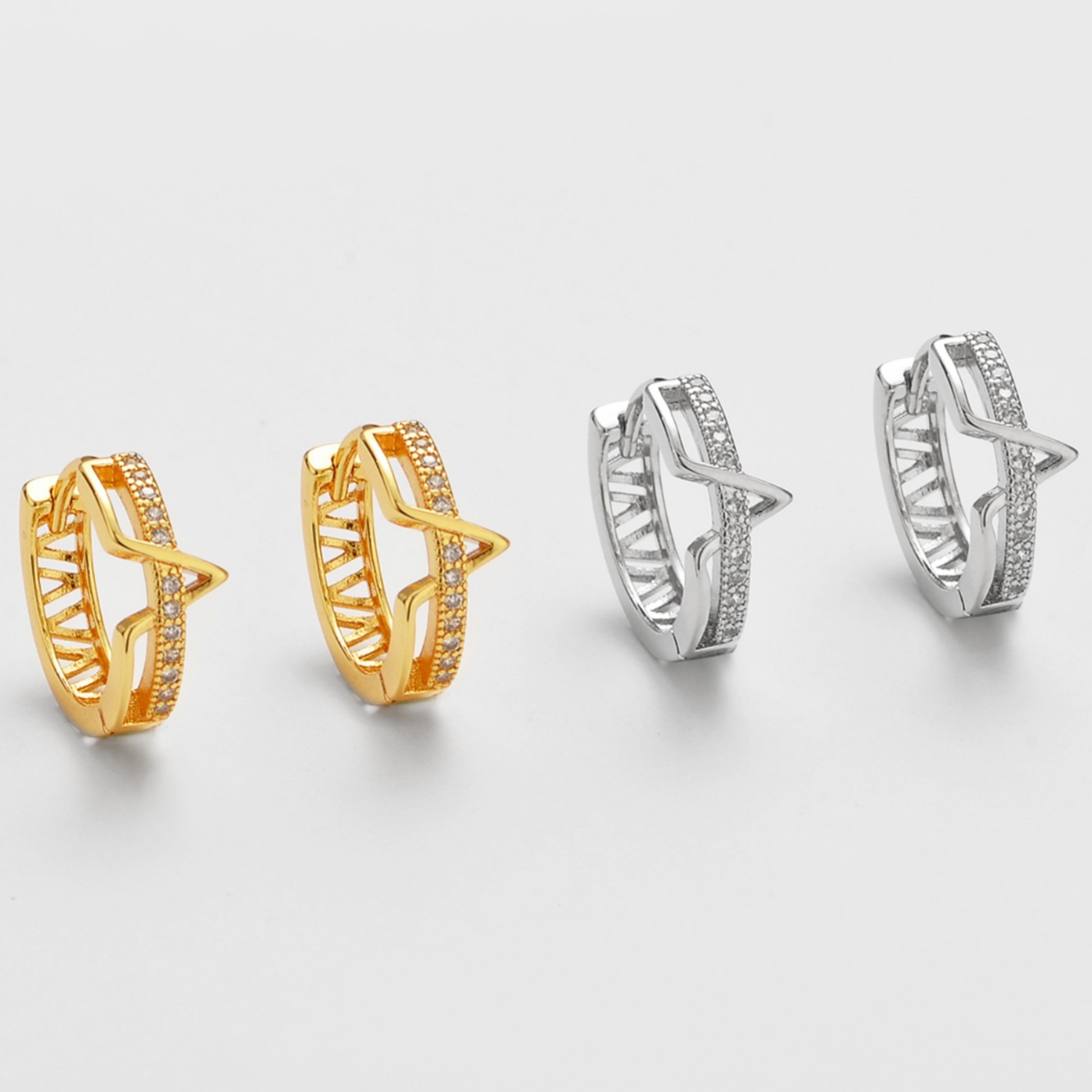 Wholesale Zircon V-shaped earrings with openwork design for women
