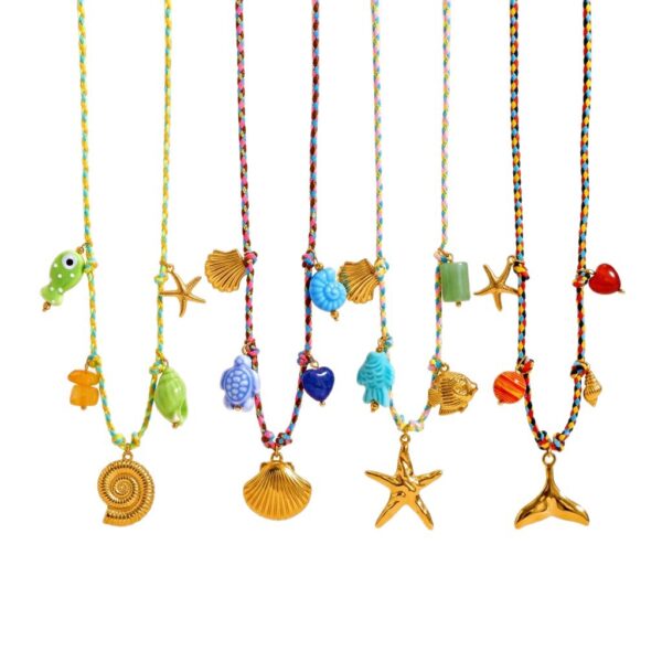 Wholesale Ocean Series Elf Knot Natural Stone Pendant Colorful Braided Necklace Titanium Steel Pendant Fashion Necklace