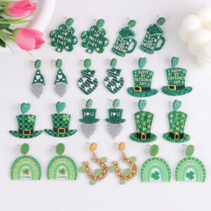Wholesale St. Patrick's shamrock hat-shaped letter earrings
