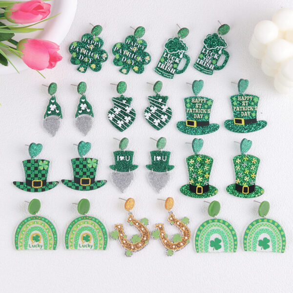 Wholesale St. Patrick's shamrock hat-shaped letter earrings