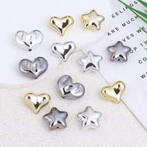 Wholesale 10pcs electroplated gold silver pentagram heart acrylic beads