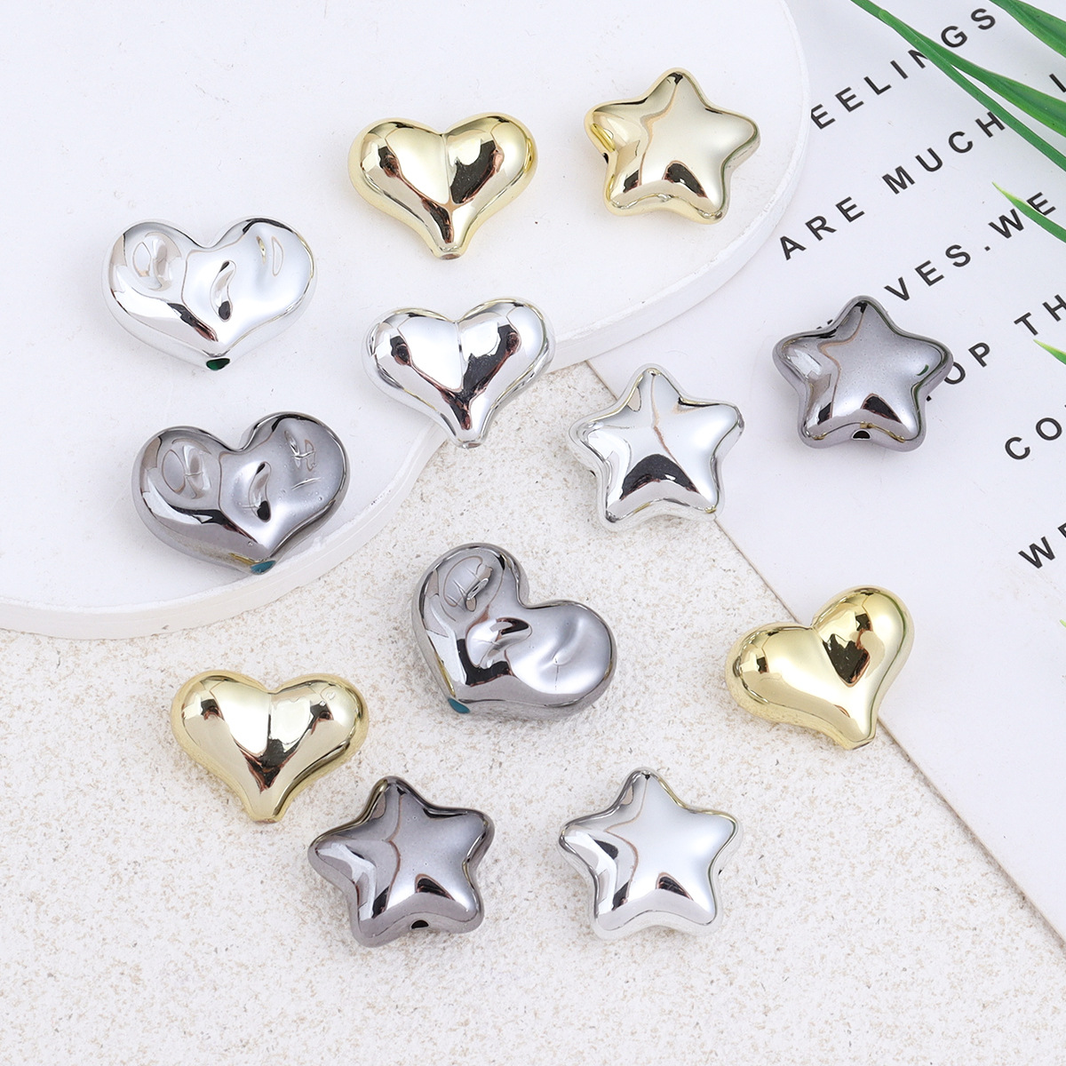 Wholesale electroplated gold sier pentagram heart acrylic beads