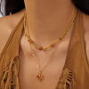 Wholesale Maple Leaf Red Diamond studded Rice Bead Crushed Stone Necklace