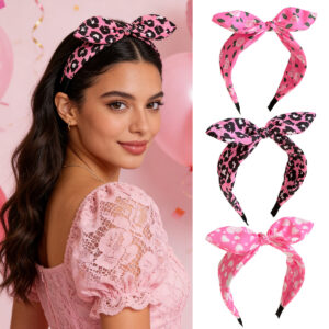 Wholesale Valentine's Day headband with bow, bunny ears, and a pink heart shape