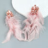 Wholesale Diamond studded floral long feather fringe earrings