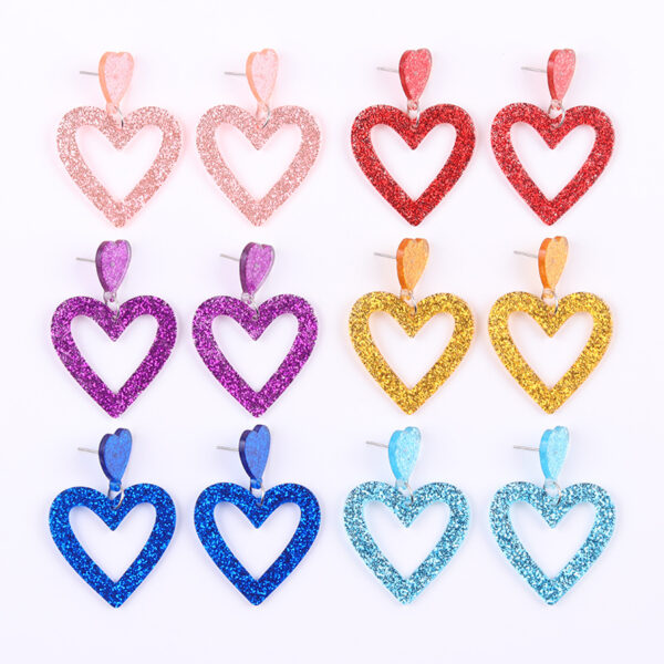 Wholesale Valentine's Day Sparkling Pink Hollow Heart Acrylic Earrings