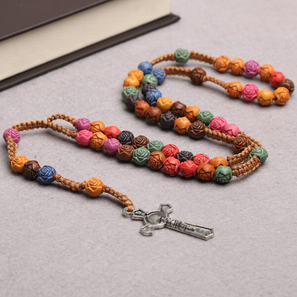Wholesale Rose Scripture Colored Cross Prayer Bead Necklace