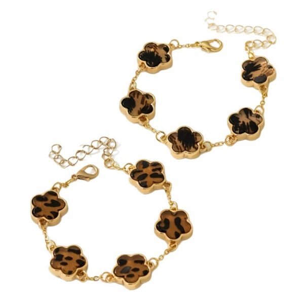 Wholesale Bohemian Classic Leopard Print and Five-Leaf Clover Charm Bracelet