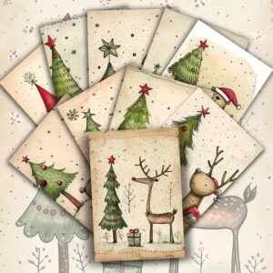 Wholesale 20 Retro-Style Cute Animal Christmas Tree Greeting Cards