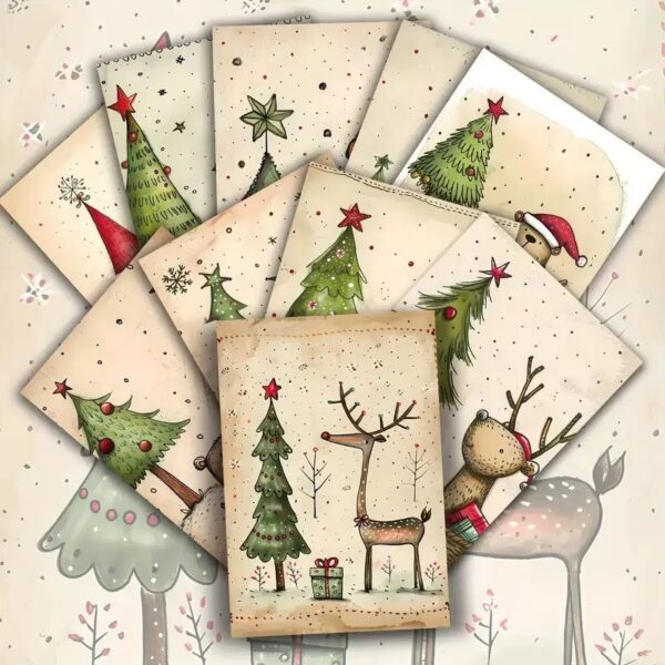 Wholesale 20 Retro-Style Cute Animal Christmas Tree Greeting Cards