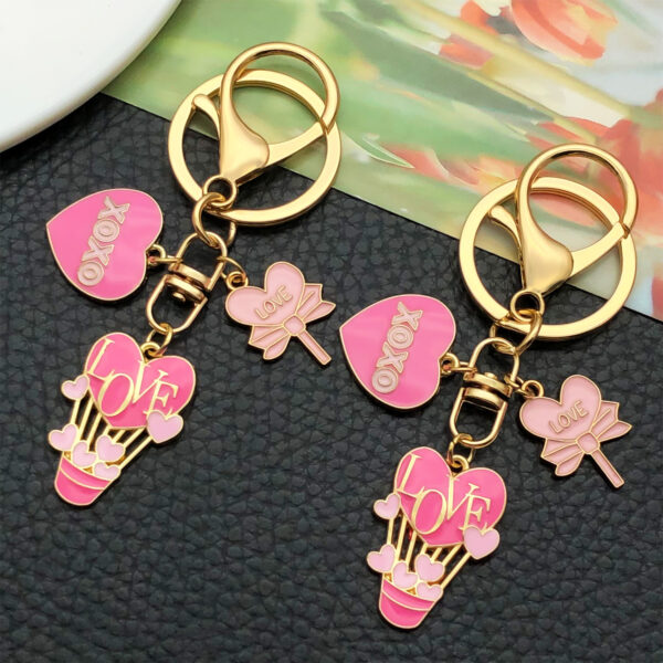 Wholesale Valentine's Day Oil Dripping Pink Love Heart Keychain