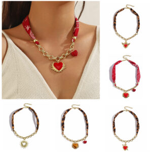 Wholesale Silk scarf leopard print fabric patchwork love Valentine's Day necklace