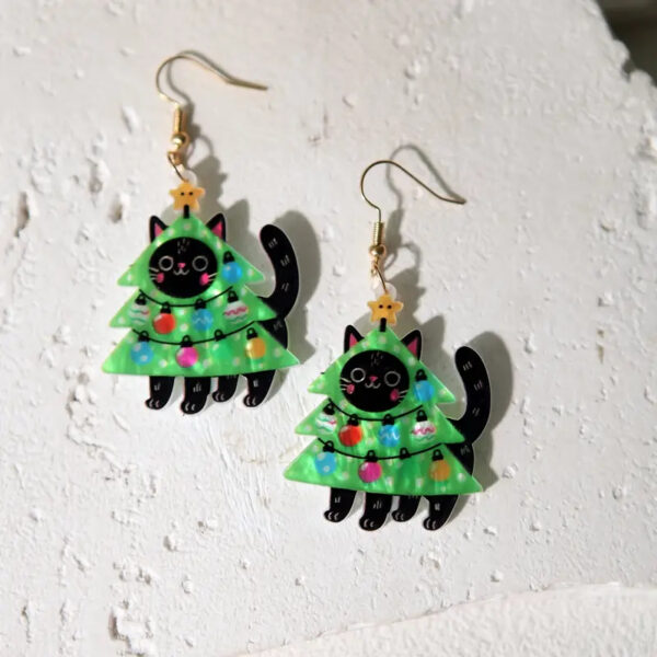 Wholesale Christmas tree cat acrylic earrings