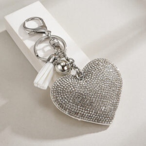 Silver Buckle White / Keychain + heart tassel