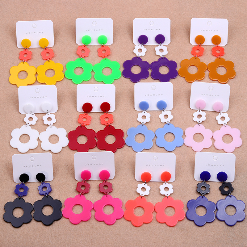 Wholesale small flower earrings hollow flower acrylic earops earrings