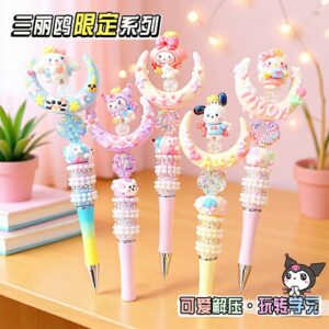 Wholesale Crystal Rhinestone Rotating Black Cute Girl Fantasy Beaded Pen OLY Exclusive