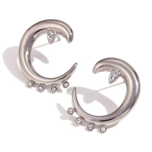 Rhinestone Crescent ear studs-steel color