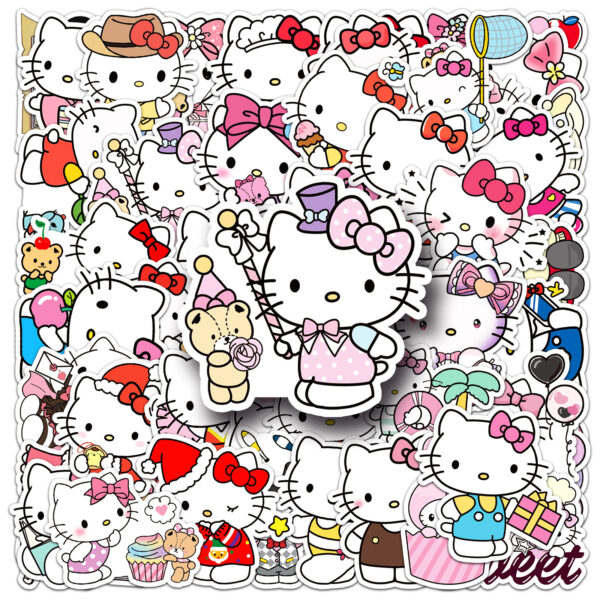 Wholesale 50 kitty cat graffiti stickers personalized cross-border cartoon cute Sanrio decorative mobile phone luggage stickers