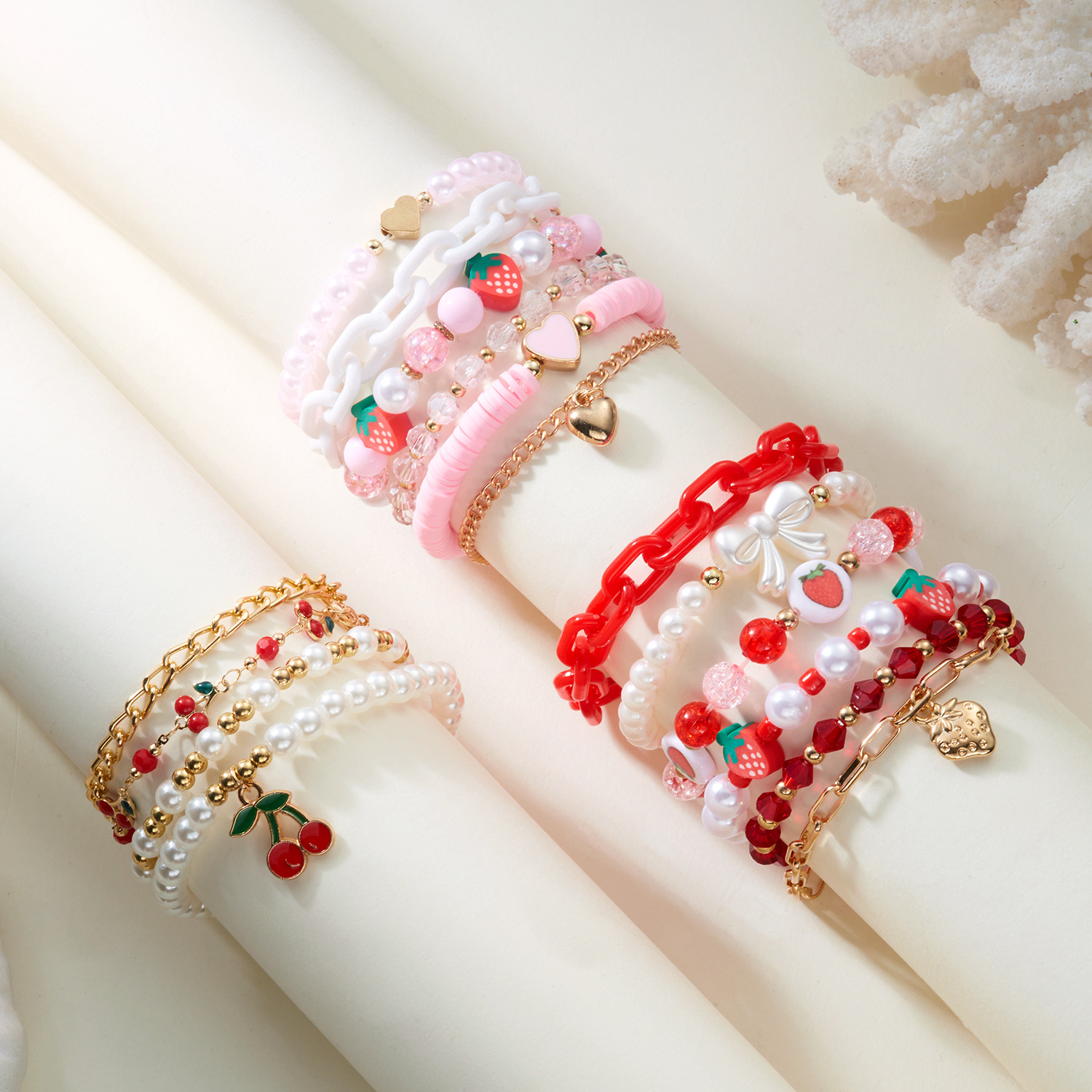 Wholesale Cute Heart Strawberry Cherry Creative Matchinging Bracelet