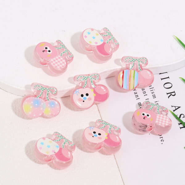Wholesale Acrylic Transparent Half-Face Cartoon Cute Pink Cherry Beads DIY Handmade Jewelry Beading Material