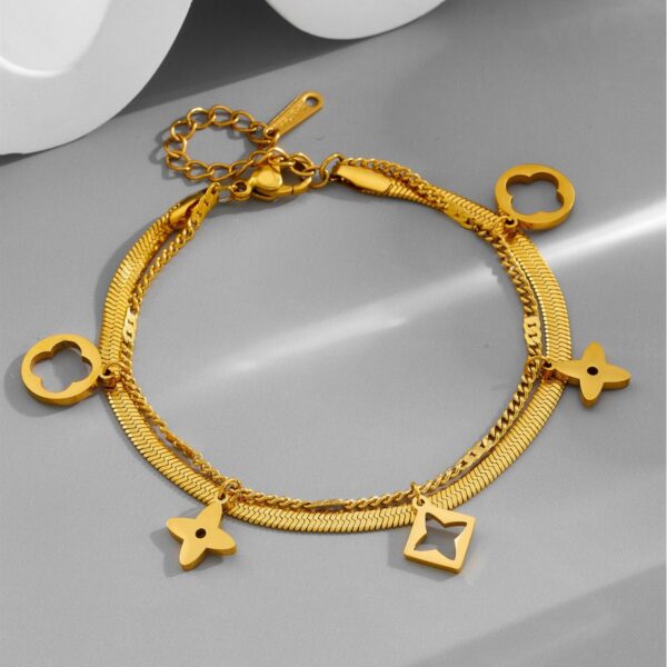 Wholesale Titanium Steel O Double-layer Four-leaf Clover Bracelet