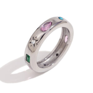 Rectangular water drop geometric zircon ring-steel colored diamond / No. 6