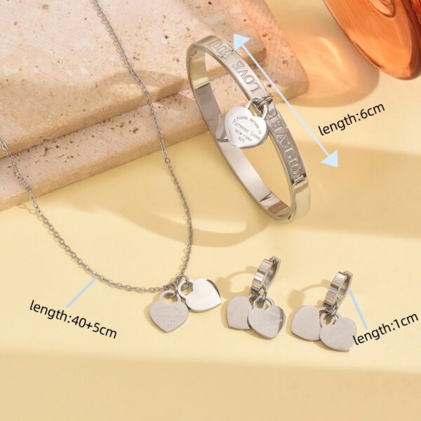 Wholesale Steel colored double heart stainless steel necklace bracelet and earrings