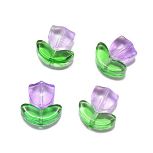 Light purple flowers + green leaves (10 each) / Flowers 9*9mm leaves 14*7mm aperture 1mm