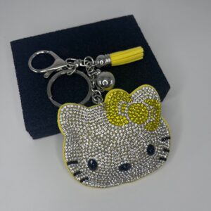 Yellow / Key chain + hot diamond cat + bead tassel