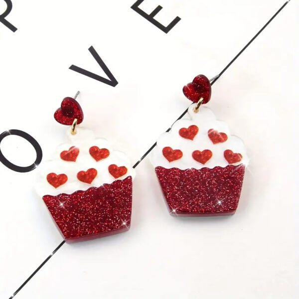 Wholesale Cake Blingbling Heart Earrings Acrylic Splicing Red Peach Heart Mirror Earrings