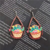Wholesale Water droplet hollow leopard print Easter wooden earrings