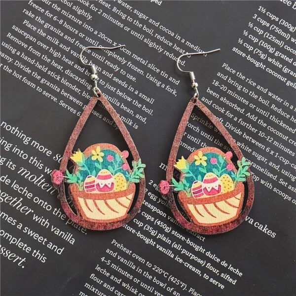 Wholesale Water droplet hollow leopard print Easter wooden earrings