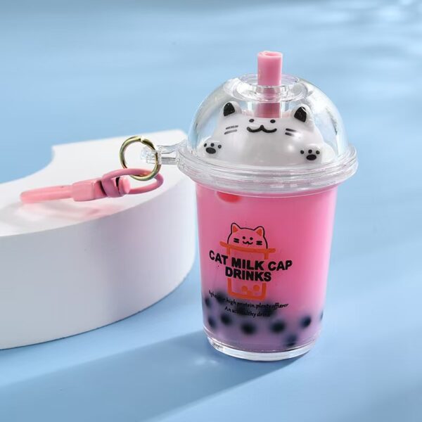 Wholesale Acrylic Creative Cute Milk Tea Cup Cat Bubble Tea Keychain