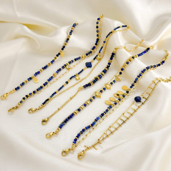 Wholesale European and American Hot Selling Ins Style Lapis Lazuleus Bracelet French Style Design Sense Natural Stone Bracelet Stainless Steel Gold Plated Hand Jewelry