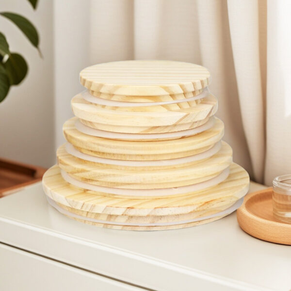 Wholesale Shandong Jihuo Handmade Wax Container Candle Holder Made of Pine and Bamboo with Silicone Ring Sealing Lid, Solid Wood Handmade
