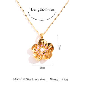 1/Golden Flower Pearl Pendant - Pink Necklace