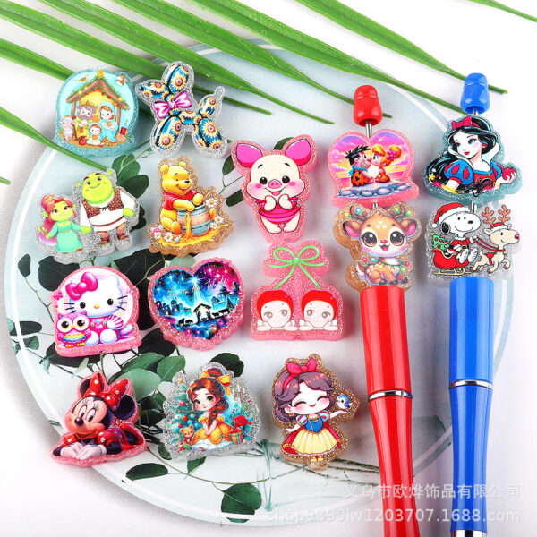 Wholesale New Cross-Border Straight Hole Cartoon Princess Animal DIY Acrylic Handmade Beaded Mobile Phone Key Chain Jewelry Accessories
