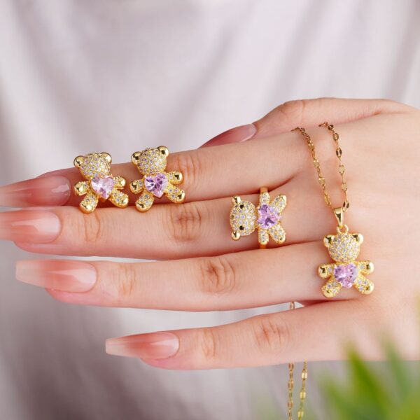 Wholesale Cute Bear Inlaid with Zircon Stainless Steel Necklace Pendant Accessories